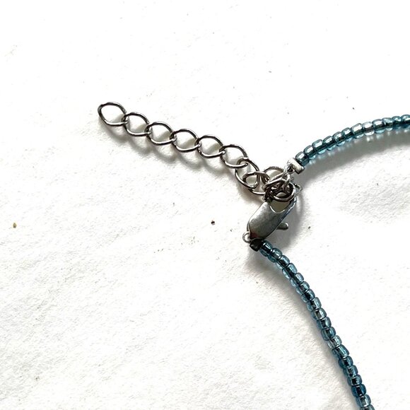 Handcrafted Beaded 18" Necklace With Blue Gemstone Pendant & Adjustable Lobster - Picture 4 of 4